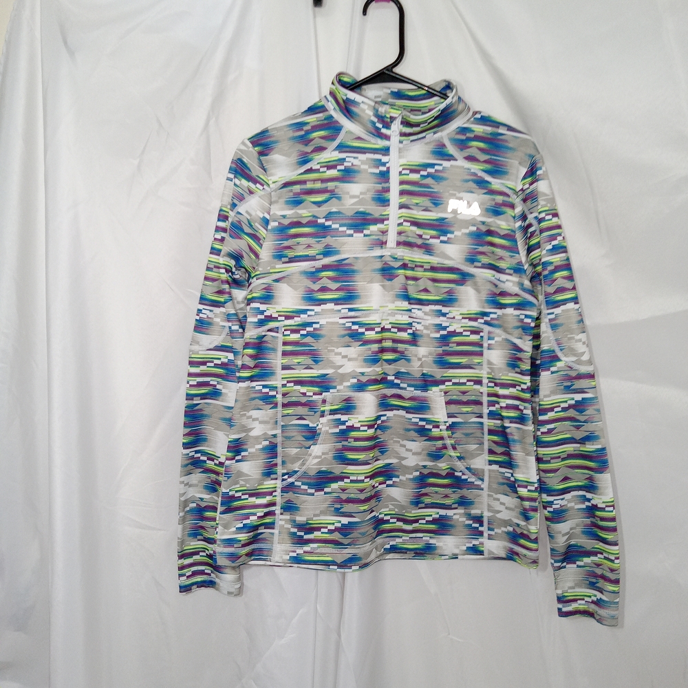 FILA Quarter Zip Pullover Geometric Neon Colors Fleece Lined Womens Size Large - Picture 1 of 15